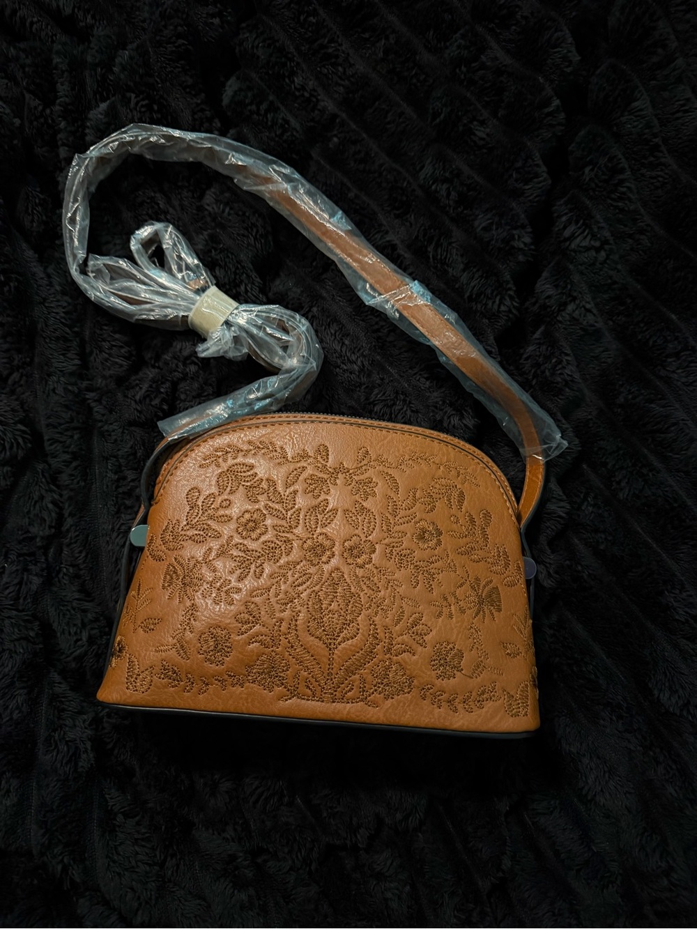 Tan Floral Embossed Women's Crossbody Bag